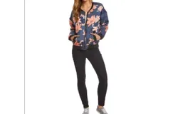 Minkpink Floral Print Bomber Zip Up Puff Jacket In Blue&comma; Pink