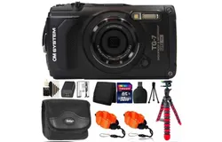 OM SYSTEM Tough TG-7 Digital Camera Black with 32GB Memory Card Accessory Kit