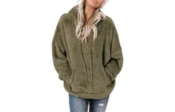 Women&apos;s Pullover Teddy Hoodie Warm Teddy Fleece Hoodie Oversize Sweatshirt Long Sleeve Loose Winter Jumper Tops with Pocket M Green