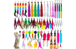 Paw Pow Interactive Cat Wand Toy Wire with Weighted Base and Suction Cup&comma; 2 Flexible Wires&comma; and 3 Unique Hanging Tails to Stimulate Your Cat&apos;s Inner Hunter
