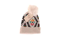 C&period;c Baby Aztec Patterned Faux Fur Pom Beanie Cap In Beige