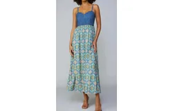 Current Air Contrast Quilted Maxi Dress In Navy Multi