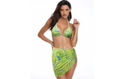 Women Swimsuit&comma; 3 Piece Swimsuit Backless&comma; Beach Bikini Swimsuit Set with Covered Skirt&comma; Floral Printed Swimsuit