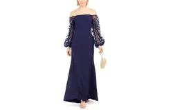 Eliza J 3D Floral Sleeve Gown In Navy