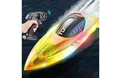 RC Boat&comma; Speed 15KM&sol;H High Speed RC Boat with LED Light&comma; 2&period;4Ghz RC Boat Suitable for Swimming Pools and Lakes&comma; Low Battery Alarm&comma; Capsize Reset
