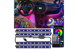 Car LED Strip Light&comma; Car Interior Lights&comma; LED Ambient Lighting Kit with 16 Million Colors Fiber Optic and Music Sync Rhythm&comma; USB Neon Light Car Accessories for Center Console and Dashboard&comma; Upgraded Version LXQ021 24-key Bluetooth APP 36 light USB