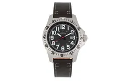 Elevon Aviator Leather-Band Watch w&sol;Date - Black