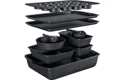 Gray Marble 10-Piece Bakeware Sets&comma; Nonstick Carbon Steel Baking Sheet & Pans&comma; Stackable Space-Saving Bakeware&comma; Dishwasher Safe&comma; Stain-resistant&comma; PFOAPFOSPTFE Free&comma; Oven Safe Up To 450°F &lpar;230°C&rpar;