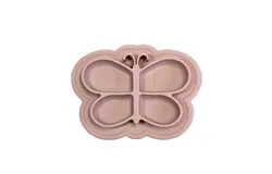 Kushies Silicone Divided Suction Plate&comma; Unbreakable&comma; Microwave Safe&comma; Pink Butterfly