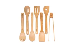 BlauKe® Wooden Spoons for Cooking 7-Pack – Bamboo Kitchen Utensils Set for Nonstick Cookware - Wooden Cooking Utensils Set