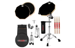 Drum Practice Pad Set 12" Adjustable Snare Drumming Stand Double Sided Silent Drummer Kit - BLACK