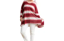 Umgee Tie Dye Striped Tunic In Burgundy