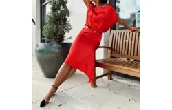 Gold Hawk Asymmetrical Dress In Red