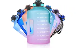 3&period;2L Water Bottle Motivational Sports Water Bottle with Time Stamp&comma; BPA Free&comma; Leak Proof&comma; Large Reusable Gym Water Bottle&comma; Suitable for Gym&comma; Training&comma; Hiking&comma; Travel&comma; Office&comma; School &lpar;Ombre Color Purple&rpar;