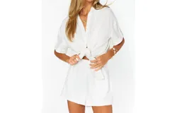 Show Me Your Mumu Parker Button Down Shirt In White Linen