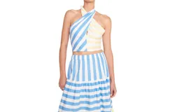 Staud Smocked Kai Top In Buttercup Seashore Stripe