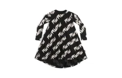 Nununu Girls High Low Patterned Dress In Black