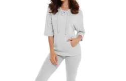 French Kyss Stella Kashmira Short Sleeve Hoodie In Gray