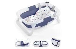 Befol Foldable Baby Bathtub &lpar;For Baby to Toddler&comma; Portable Travel Bathtub&comma; Multifunctional Bathtub with Drainage Hole&comma; Baby Folding Bathtub for Newborns 0-36 Months &lpar;Blue&plus; Floating Baby Bath Mat&rpar;