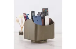 Leather remote control holder&comma; 360-degree rotating desk TV remote control box&sol;box&comma; bedside table storage box&comma; can store controller&comma; media&comma; mail&comma; calculator&comma; mobile phone and pen &lpar;coffee wood grain&rpar;
