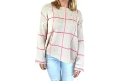 Wooden Ships Window Pane Sweater In Pink&sol;cream