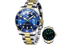 OLEVS Luxury Watches for Men， Stainless Steel Business Wrist Watch-upgrade two tone blue