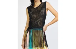 Current Air Tay Crochet Fringe Top In Black