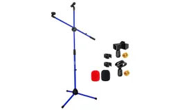 5 Core Mic Stand Floor Height Adjustable Tripod Microphone Stands w Extending Telescoping Boom Arm - MS DBL G D-BLU