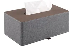 High-End PU Leather Tissue Box Holder Two Color Combinations - Linen and Wood Grain&comma; Rounded Rectangular Napkin Box Dispenser for Home Bathroom Vanity Office Car Tissue Cover &lpar;Gray&rpar;