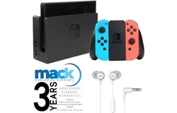 Nintendo Switch with Neon Blue & Neon Red Joy-Con &plus; JBL C50HI In-Ear Headphones White &plus; Mack 3yr Worldwide Diamond Warranty for Portable Electronic Devices Under &dollar;500