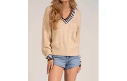 Elan Varsity Sweater In Beige
