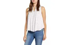 Gibson Women’S Tie Neck Woven Polka Dot Top In White