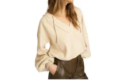Project Social T Samson Bubble Hem V Neck Hoodie In Mother Of Pearl