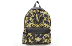 Versace Black Nylon Barocco Signature Print Zip Backpack