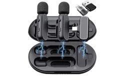 2 Pack Professional Wireless Lavalier Microphone for Android&comma; iPhone iPad with Adapter Included Noise Reduction Plug-Play Clip on Lapel Mic for YouTube&comma; Recording&comma; Vlog&comma; Facebook Live Streaming