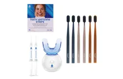 Pursonic LED Teeth Whitening Solution&comma; Whitening Strips & Charcoal Toothbrush Bundle