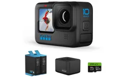 GoPro HERO10 Black Bundle with Dual Battery Charger&comma; Extra Battery&comma; 64GB SD Card - Waterproof Action Camera with LCD Screens&comma; 5&period;3K60 Ultra HD Video &lpar;Renewed&rpar;