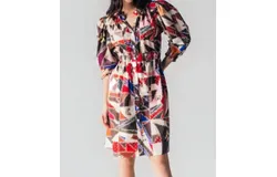 Never A Wallflower Elastic Collar Dress In Crazy Quilt