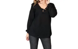 Zenana Buttoned Long Sleeve Blouse In Black