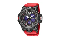 SMAEL Men&apos;s Watch Outdoor Sports Multifunctional Waterproof Wristwatch Watch 8008-black red