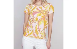 Charlie B Cotton Slub Sorbet Tee In Peach&sol;white&sol;yellow