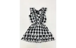 Little Mass Girls Ruffle Check Dress With Side Cutout Dress In Black & Ivory