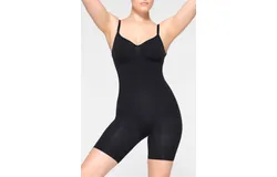 Skims Seamless Sculpting Low Back Mid Thigh Bodysuit In Onyx