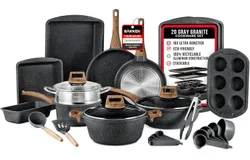Bakken-Swiss 20-Piece Kitchen Cookware Set – Granite Non-Stick – Eco-Friendly – for All Stoves & Oven-Safe - Marble coating
