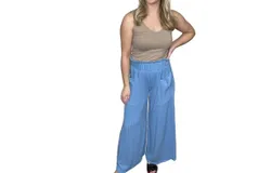 Bucketlist Top Of The Class Textured Wide Leg Pants In Blue