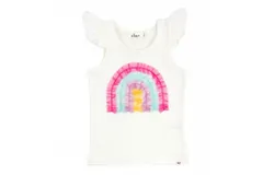 Oh Baby&excl; Tulle Rainbow Flutter Sleeve Tank In Cream Bright