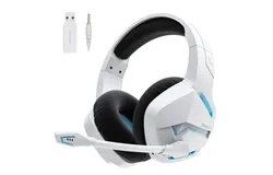 BINNUNE Wireless Gaming Headset  for PC PS4 PS5&comma; 2&period;4G Wireless Bluetooth USB Gamer Headphones with Mic for Laptop Computer-white