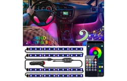 Car LED Strip Light&comma; Car Interior Lights&comma; LED Ambient Lighting Kit with 16 Million Colors Fiber Optic and Music Sync Rhythm&comma; USB Neon Light Car Accessories for Center Console and Dashboard&comma; Upgraded Version LXQ021 24-button Bluetooth APP 48 light car charger