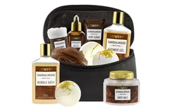 Lovery Luxury Spa Kit for Men - Sandalwood Bath Set - Personal Care Kit in Brown Leather Cosmetic Bag