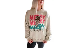 Oat Collective Merry Merry Merry Christmas Sweatshirt In Sand